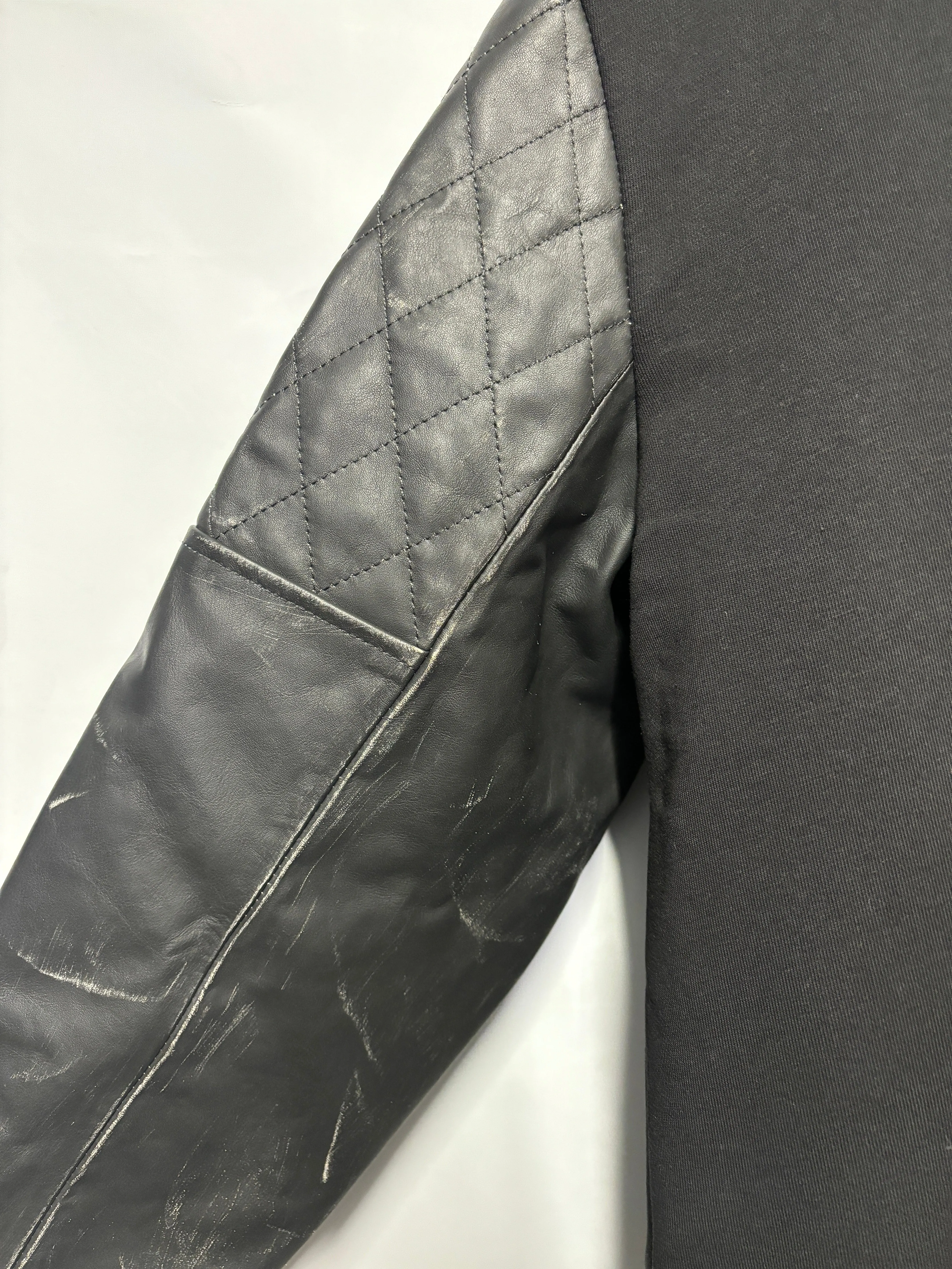 MM6 Maison Margiela Black Padded Hooded Jacket with Leather Sleeves Large