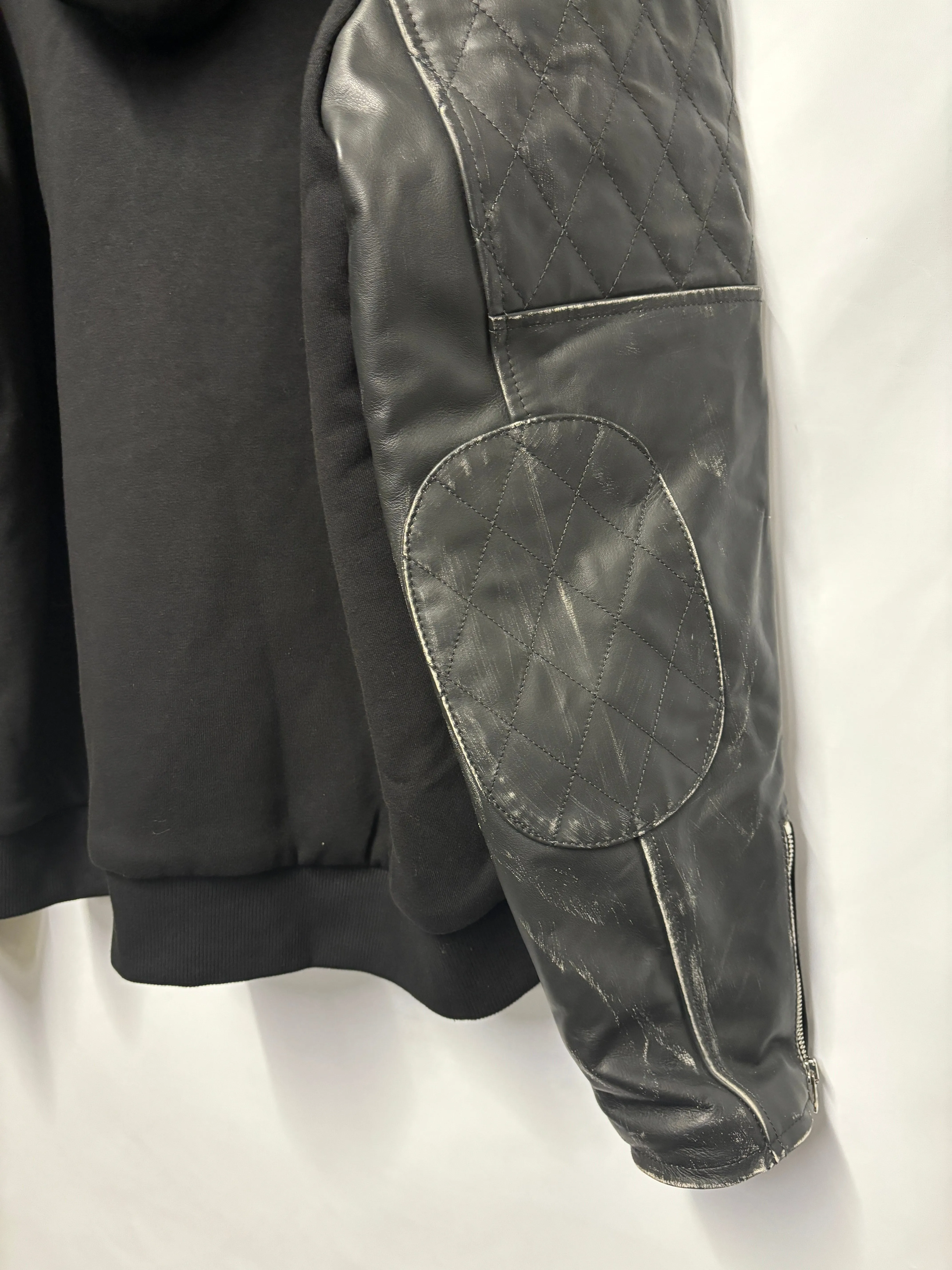 MM6 Maison Margiela Black Padded Hooded Jacket with Leather Sleeves Large
