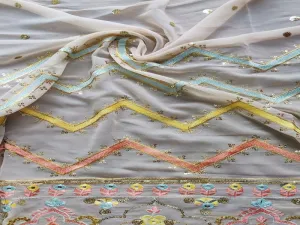 Multicolor Chevron Sequins Work Georgette Fabric