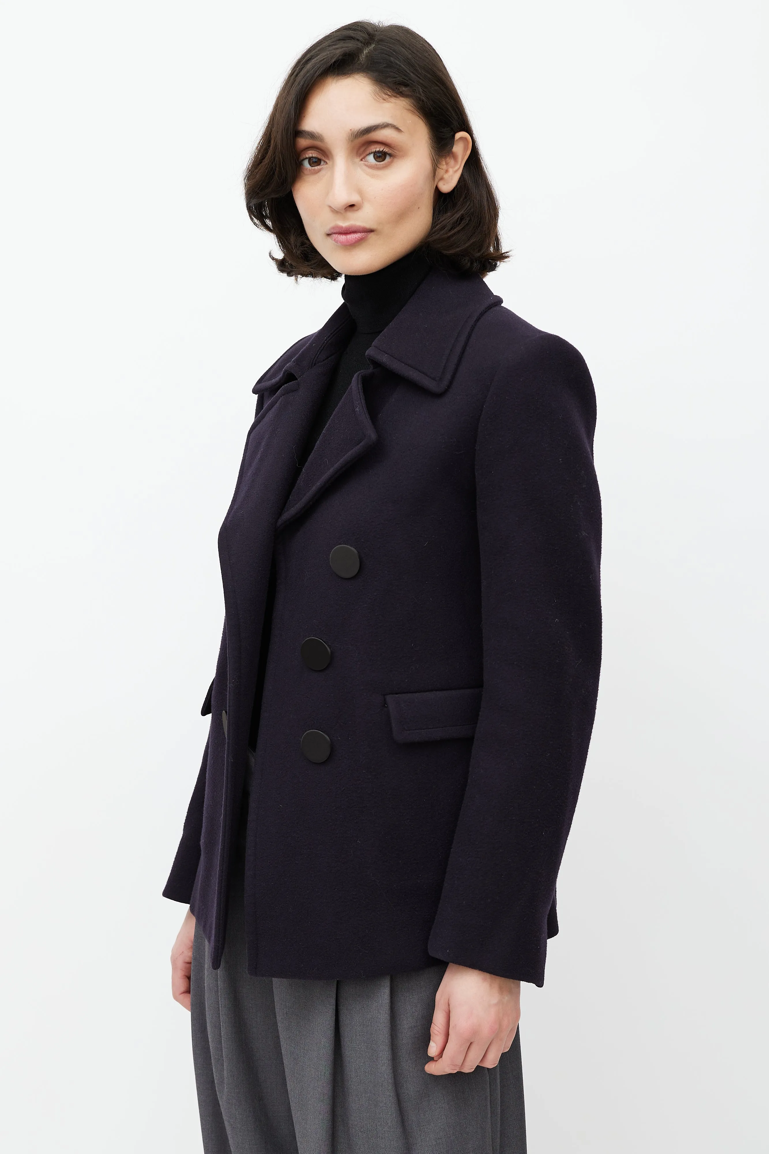 Navy Wool Double Breasted Jacket