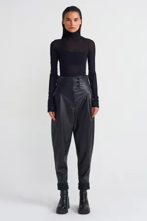 Nu High-Waisted Leather Trousers Black