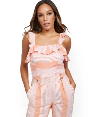 Orange Linen Ruffled Top