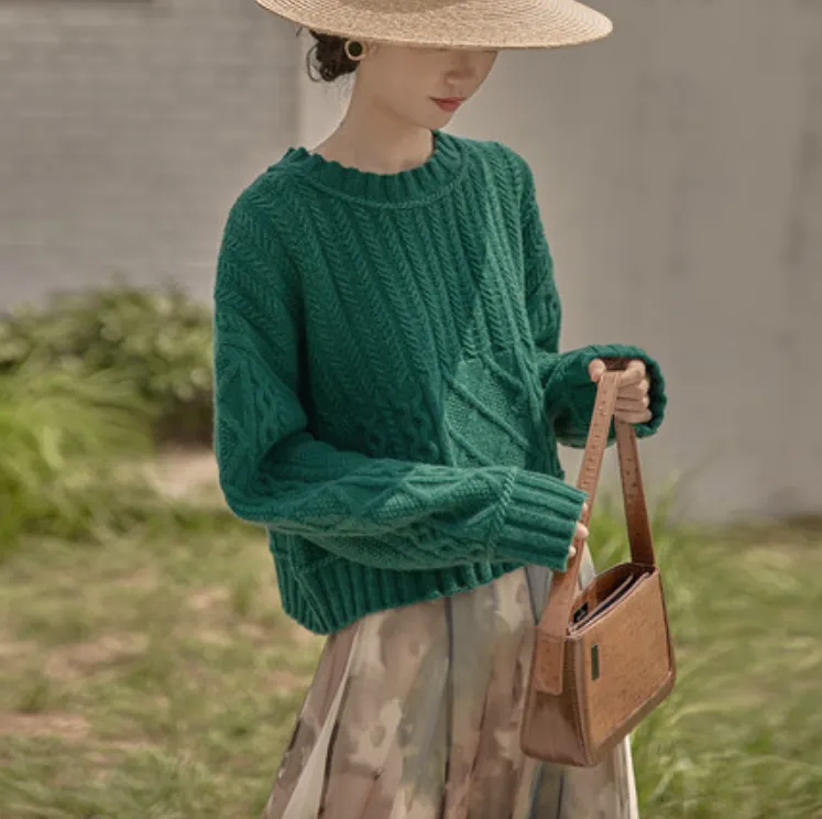 Patterned Cashmere Sweater With Round Collar