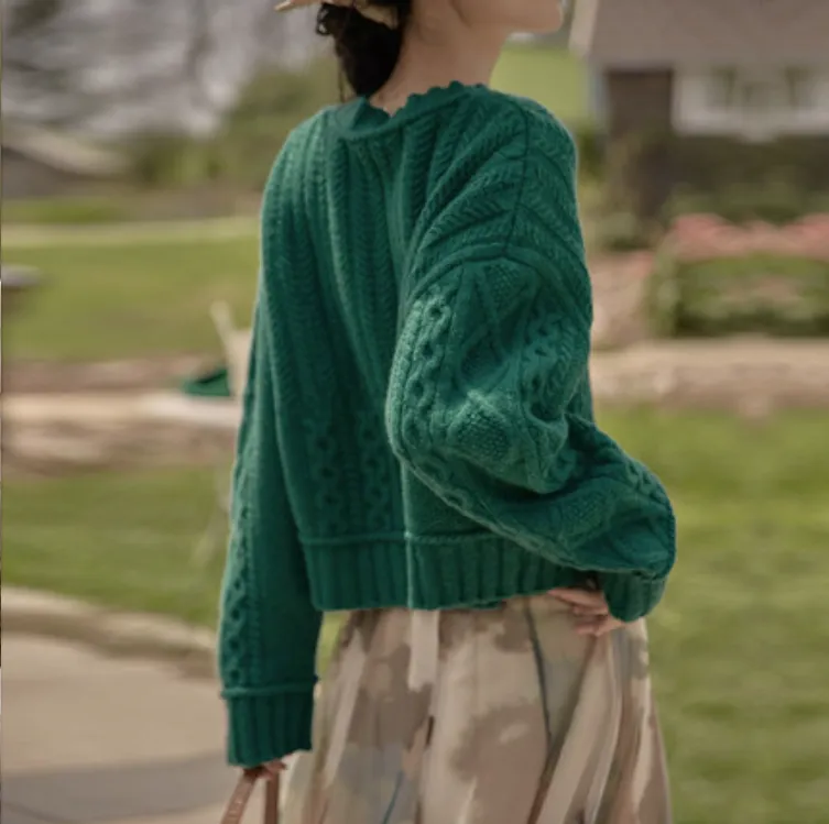 Patterned Cashmere Sweater With Round Collar
