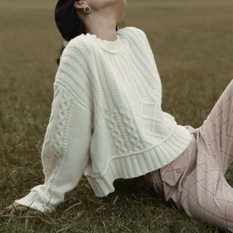 Patterned Cashmere Sweater With Round Collar