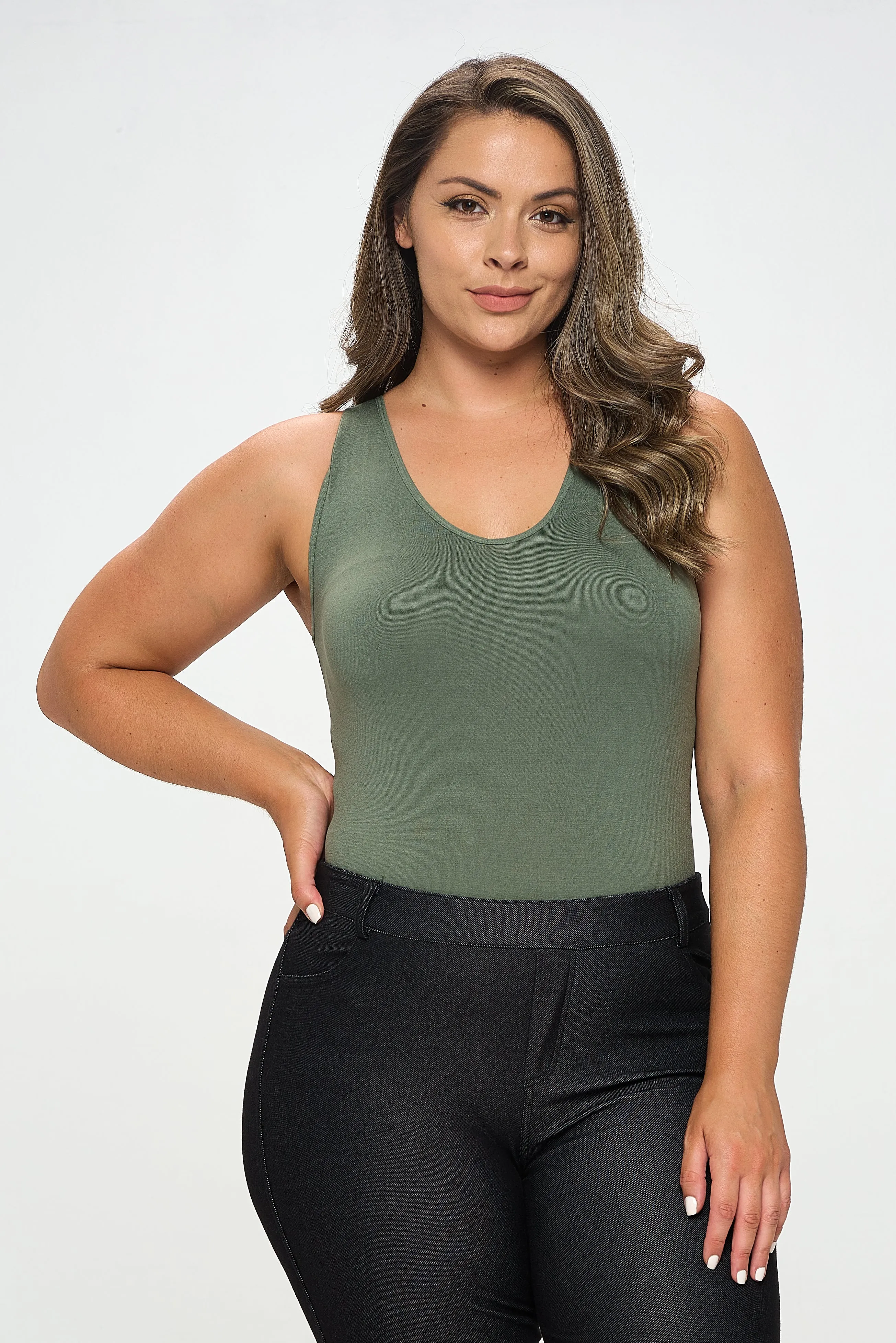 Plus Size Basic V-Neck Tank Top Bodysuit