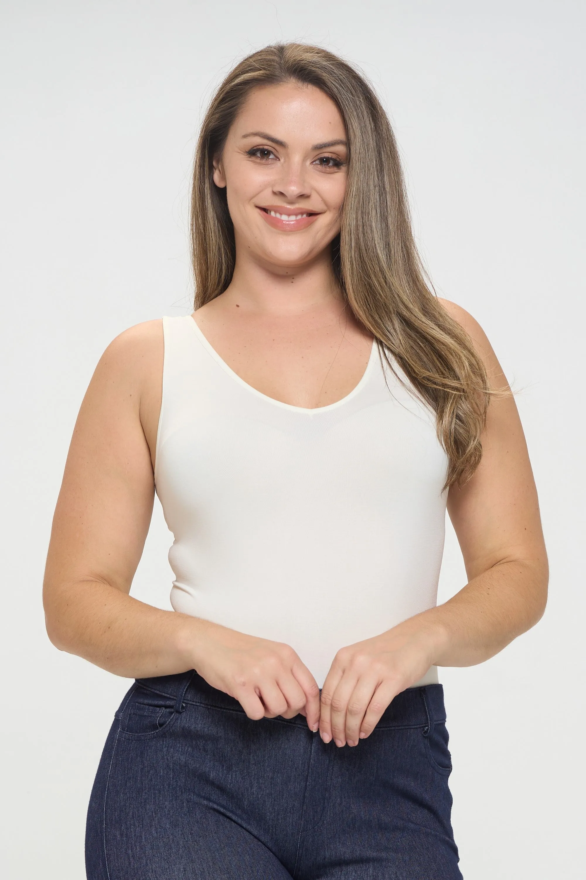 Plus Size Basic V-Neck Tank Top Bodysuit