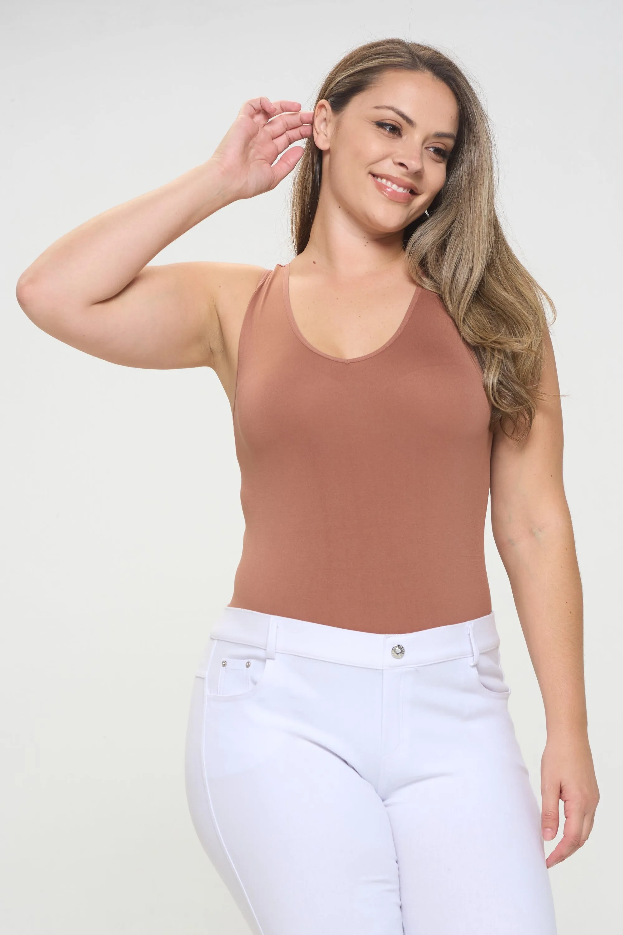 Plus Size Basic V-Neck Tank Top Bodysuit