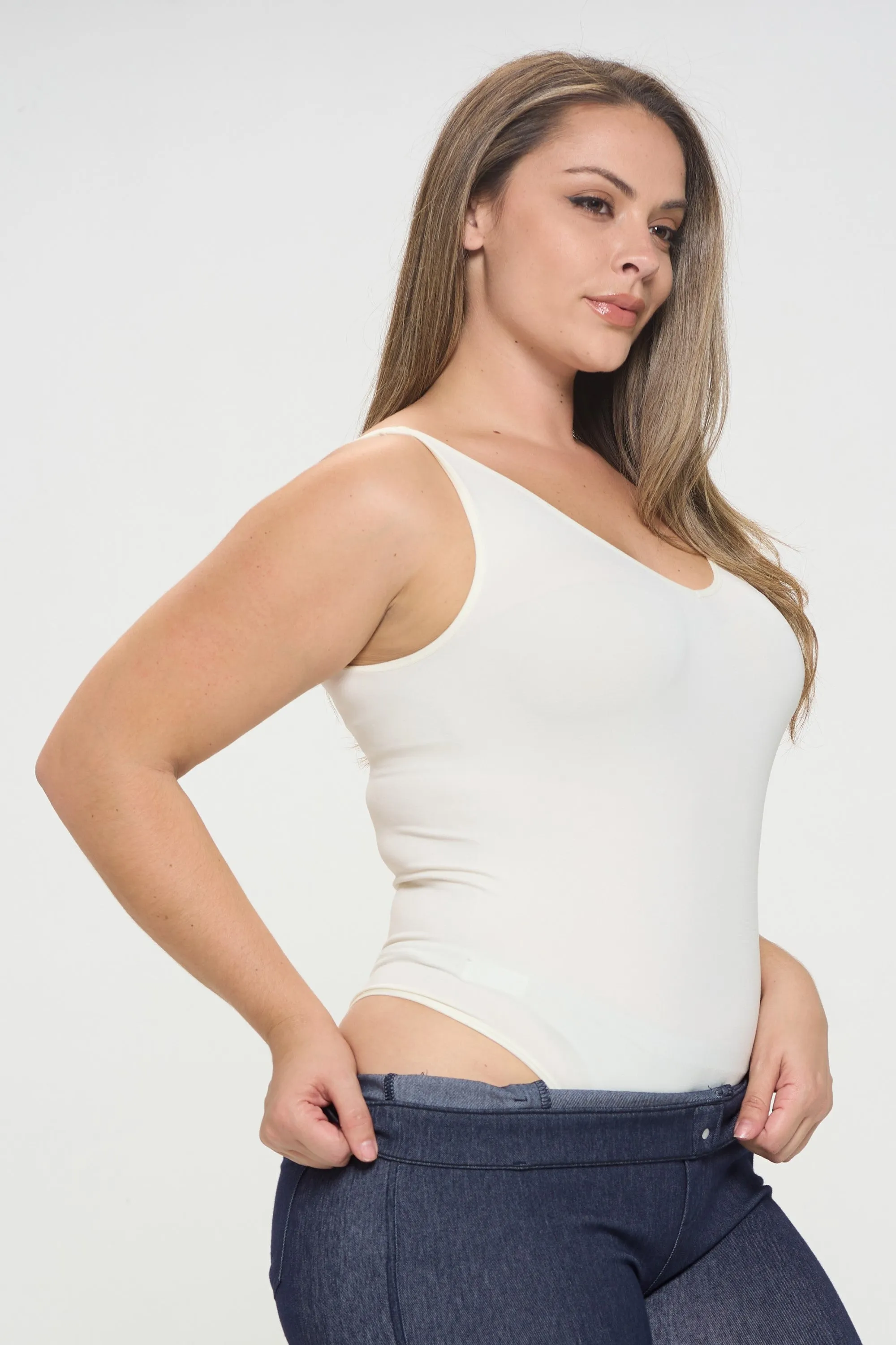 Plus Size Basic V-Neck Tank Top Bodysuit