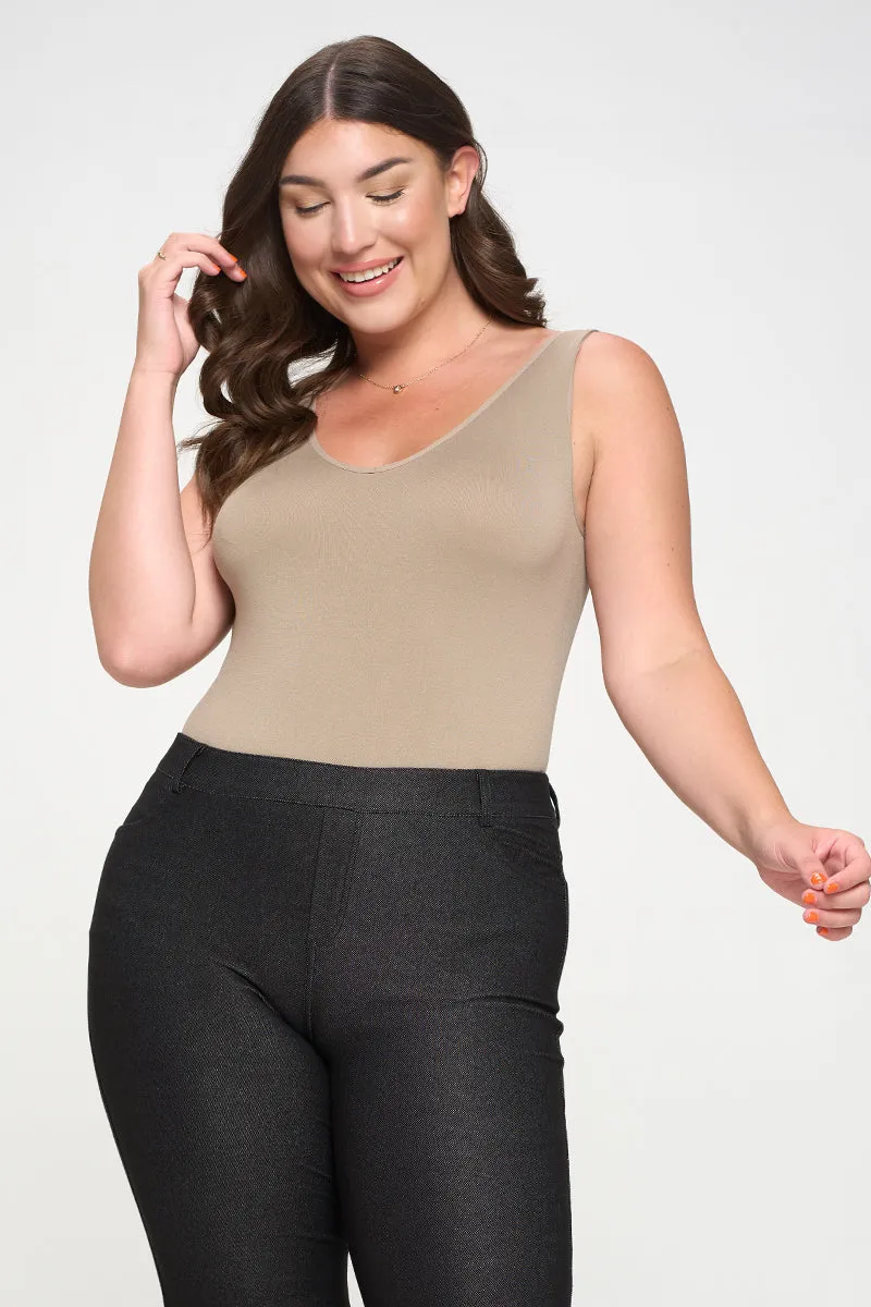 Plus Size Basic V-Neck Tank Top Bodysuit