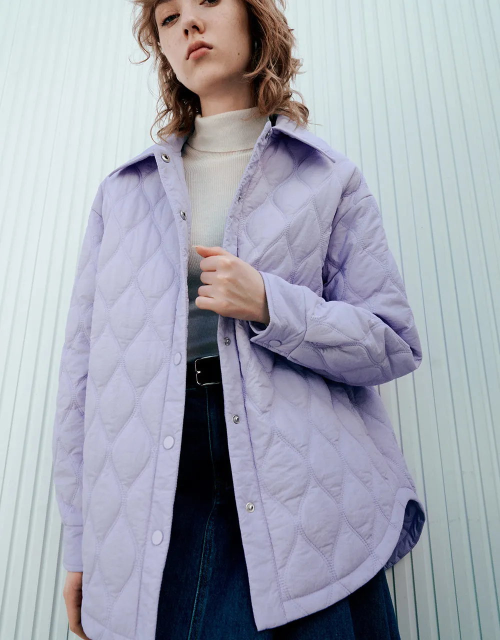 Press Buttoned Embossed Padded Coat