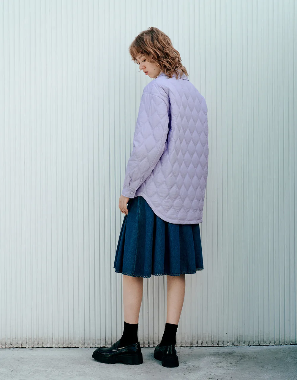 Press Buttoned Embossed Padded Coat