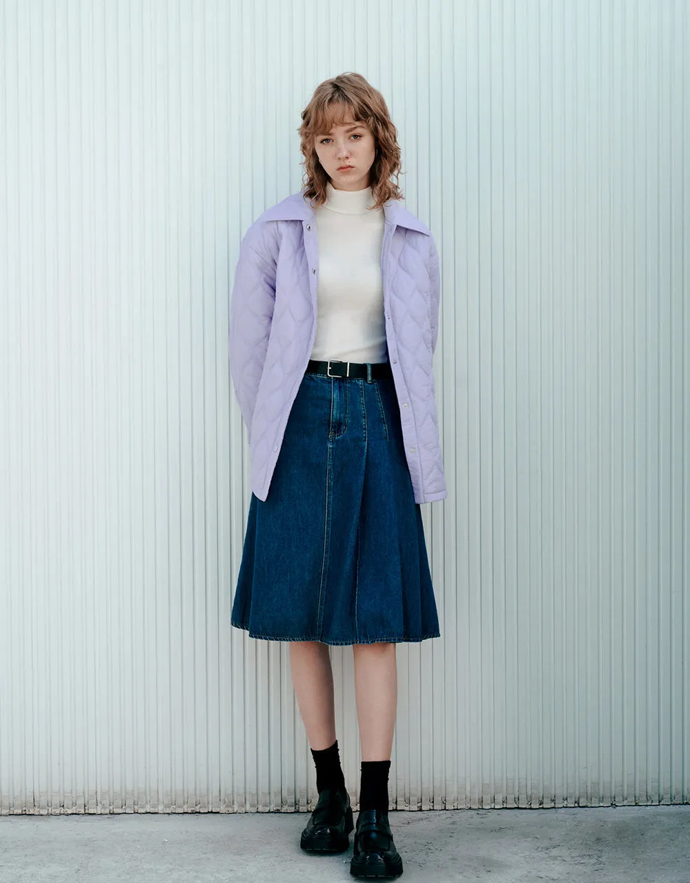 Press Buttoned Embossed Padded Coat