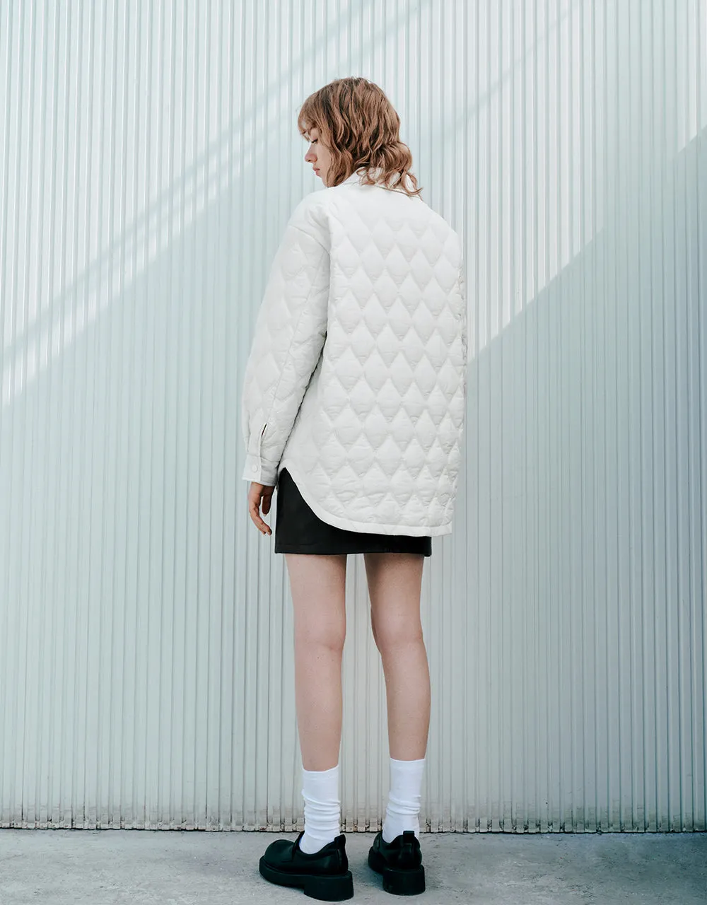 Press Buttoned Embossed Padded Coat