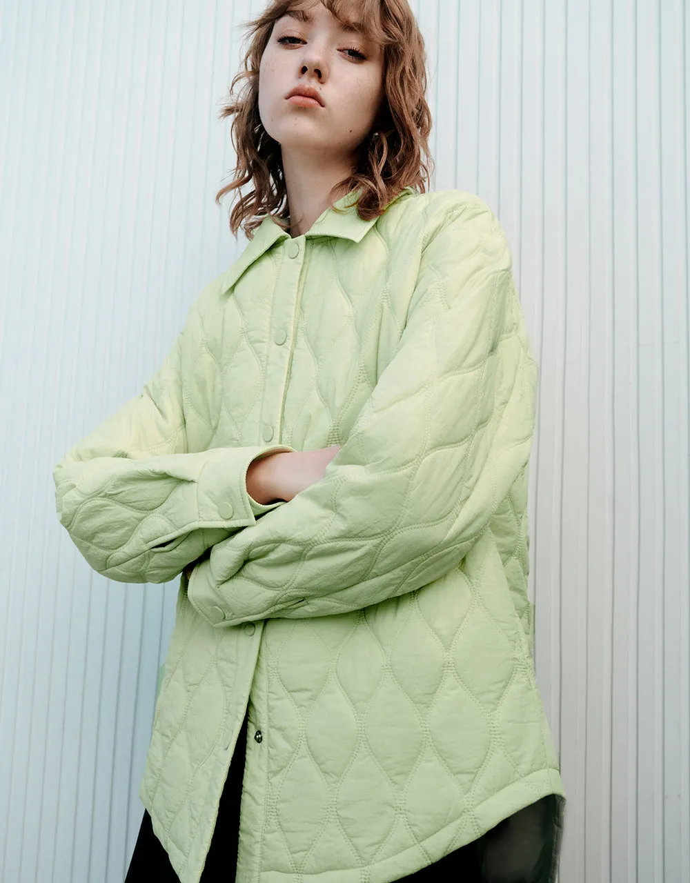 Press Buttoned Embossed Padded Coat