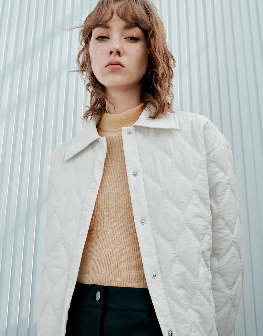 Press Buttoned Embossed Padded Coat