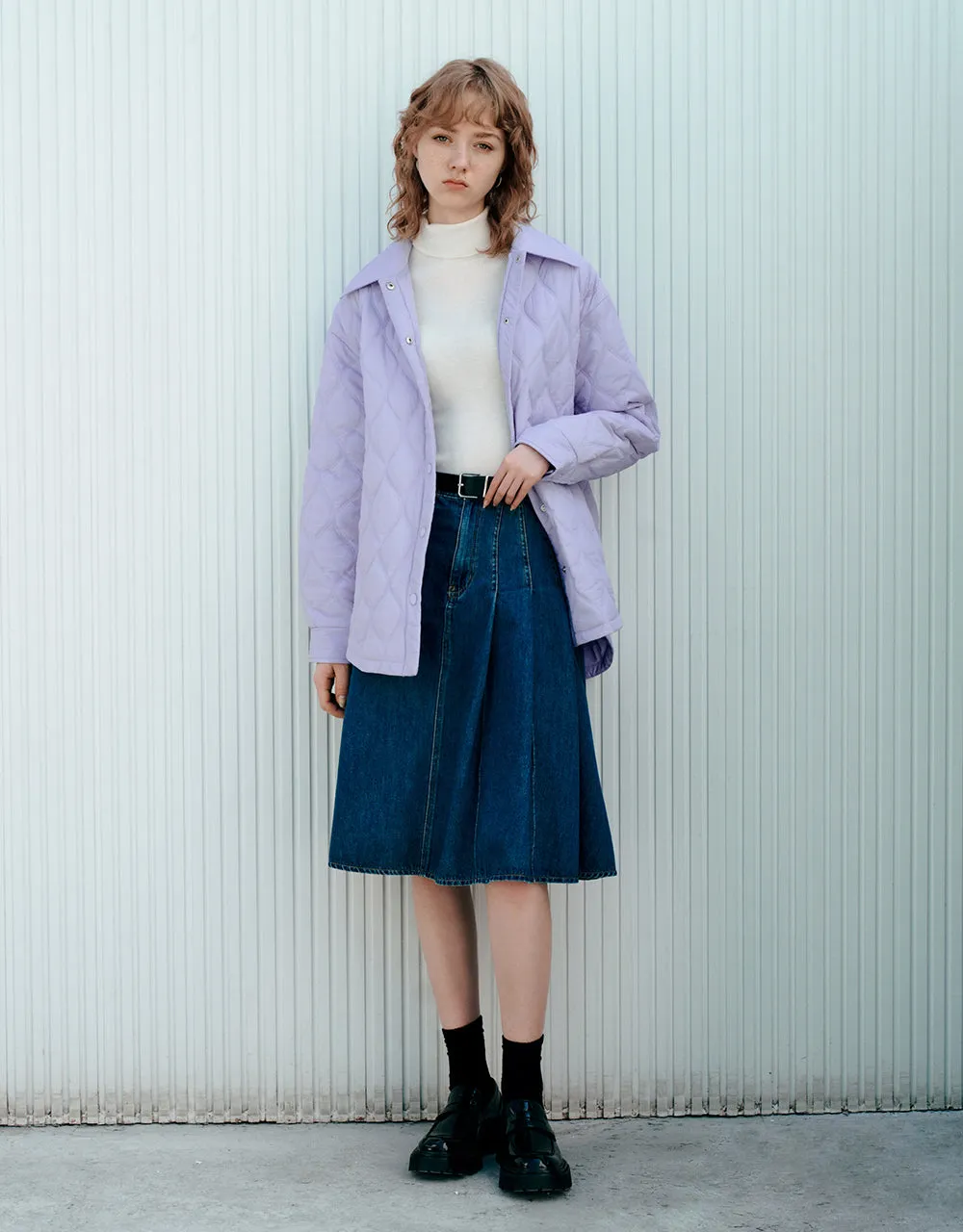 Press Buttoned Embossed Padded Coat