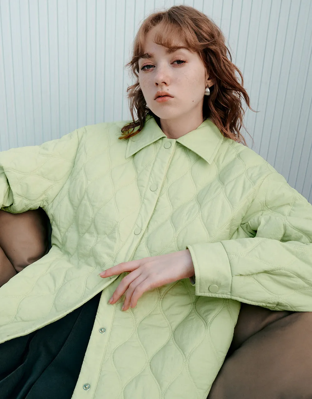 Press Buttoned Embossed Padded Coat