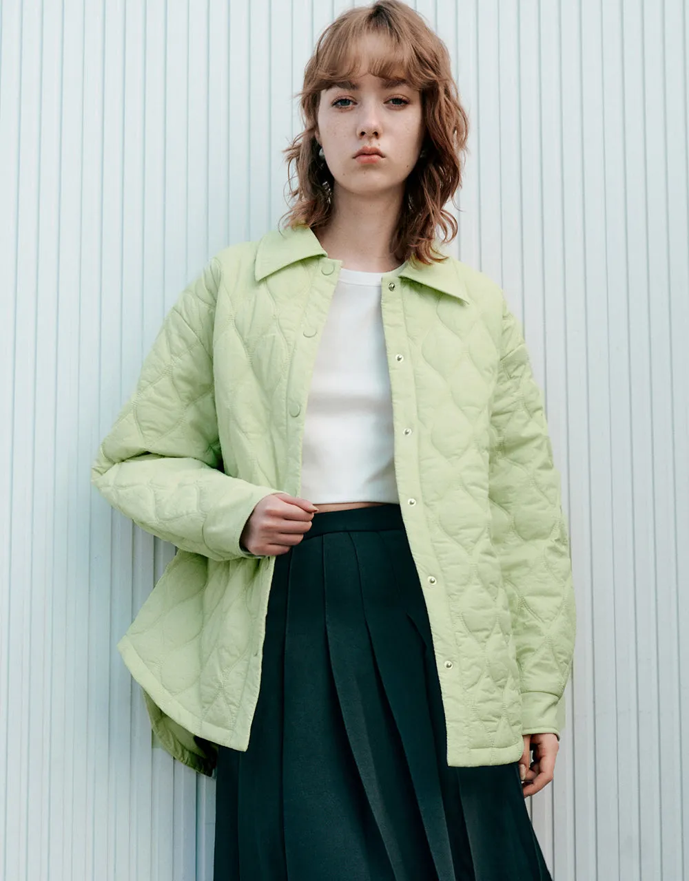 Press Buttoned Embossed Padded Coat