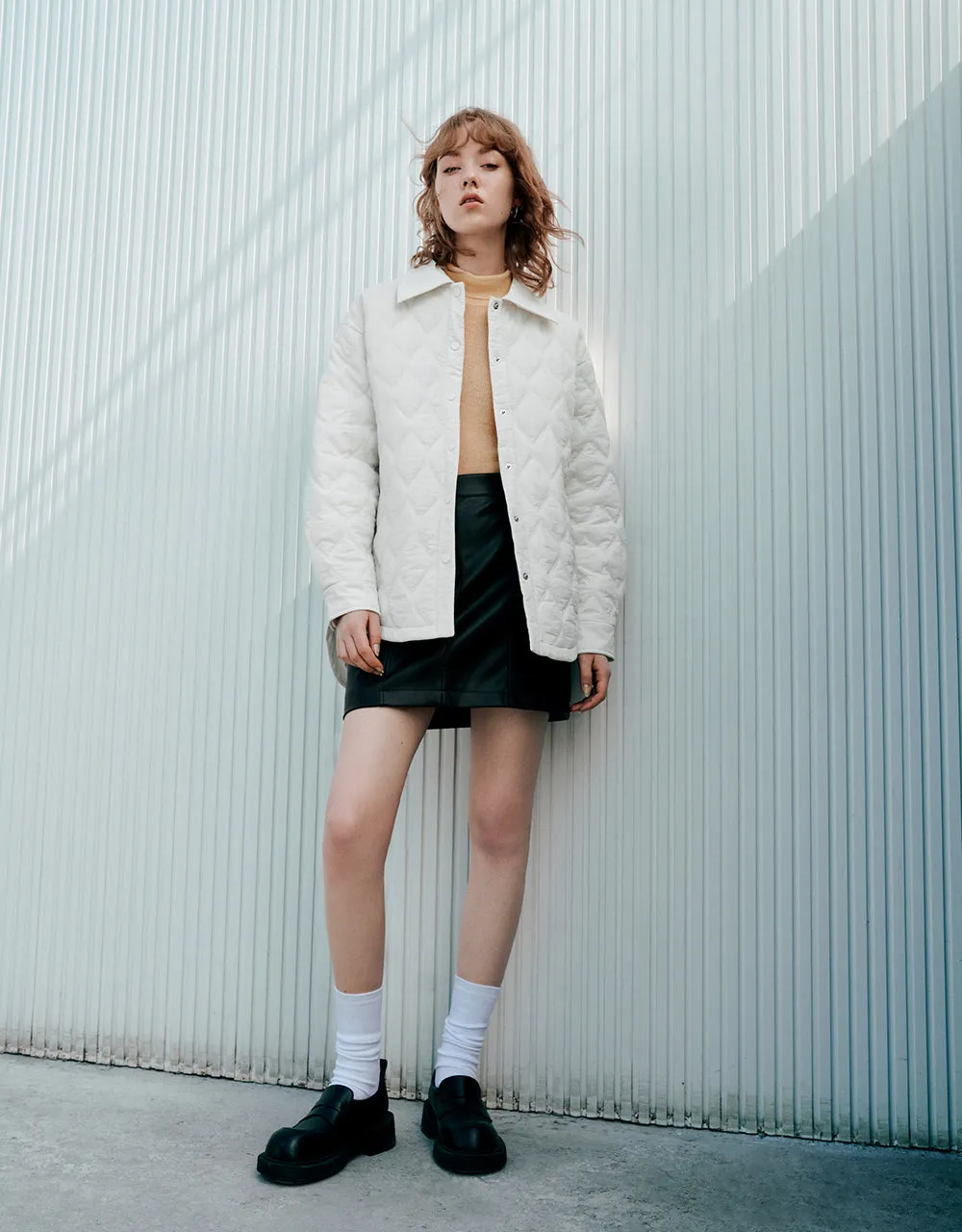 Press Buttoned Embossed Padded Coat