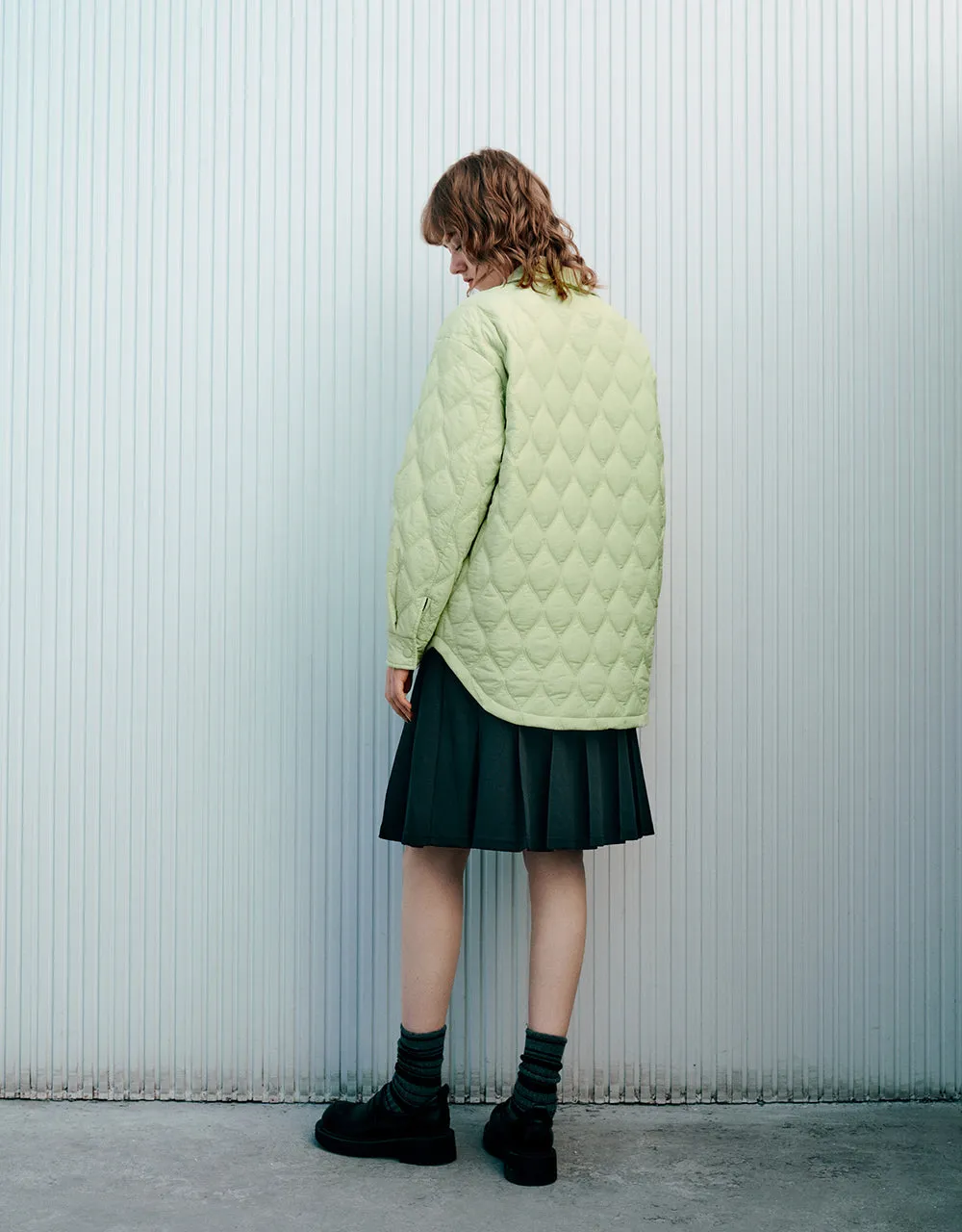 Press Buttoned Embossed Padded Coat