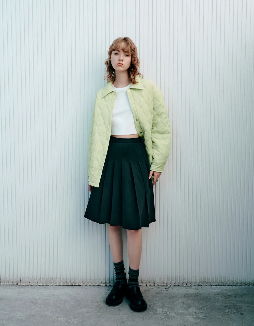Press Buttoned Embossed Padded Coat