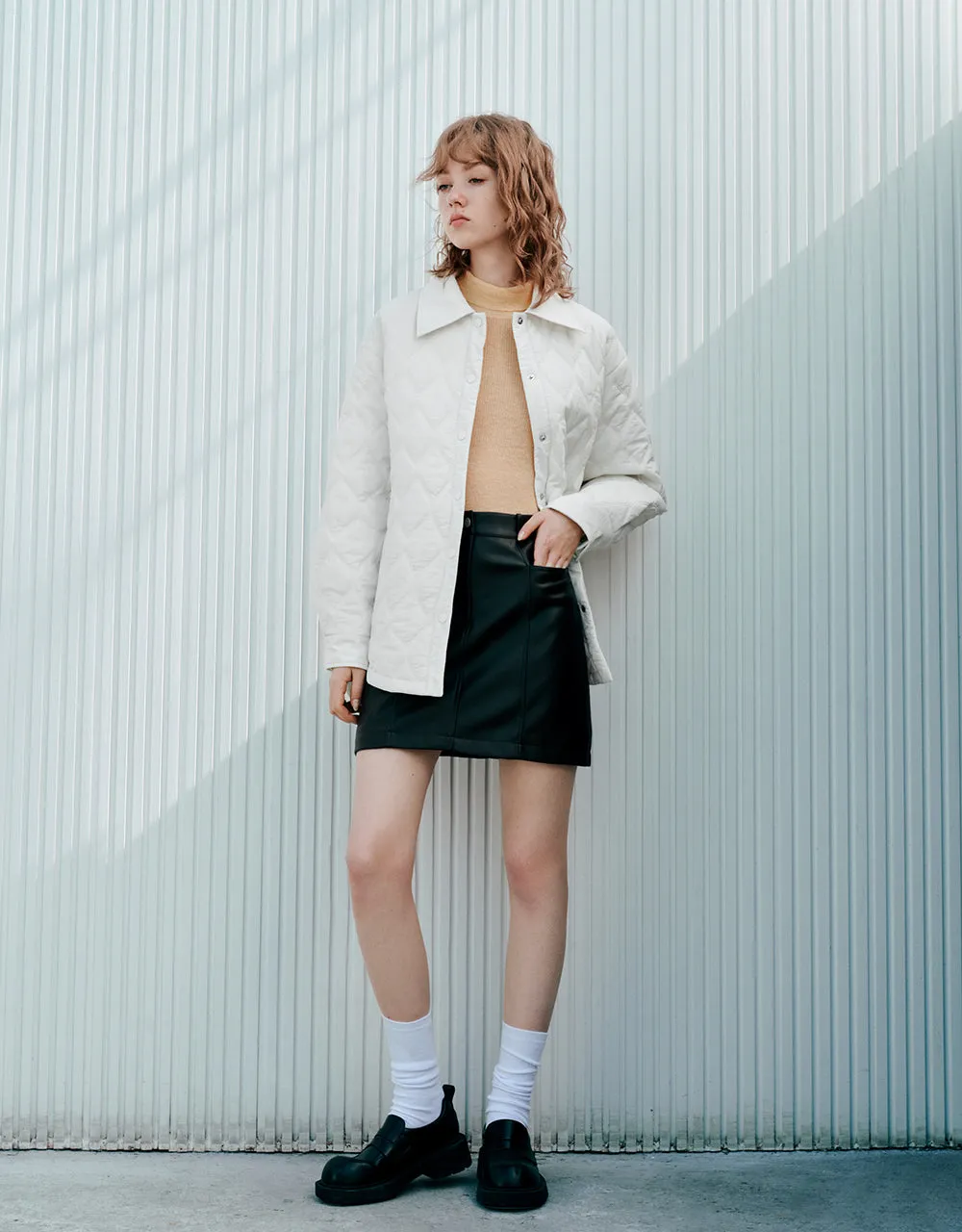 Press Buttoned Embossed Padded Coat
