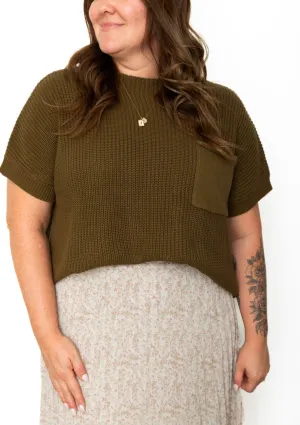Short Sleeve Sweater Top - Olive
