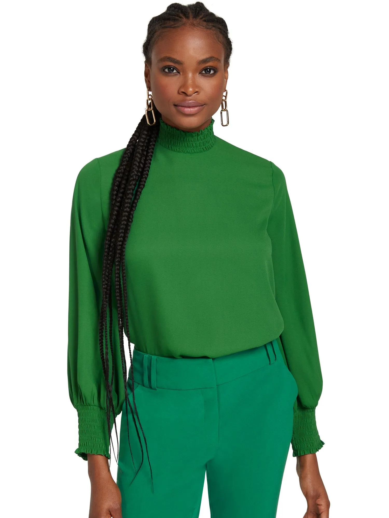 Smocked Mock-Neck Blouse