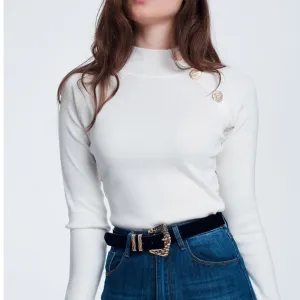 Sweatshirt With Button Detail in Cream
