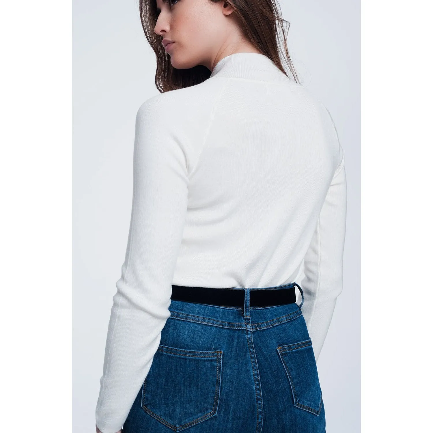 Sweatshirt With Button Detail in Cream