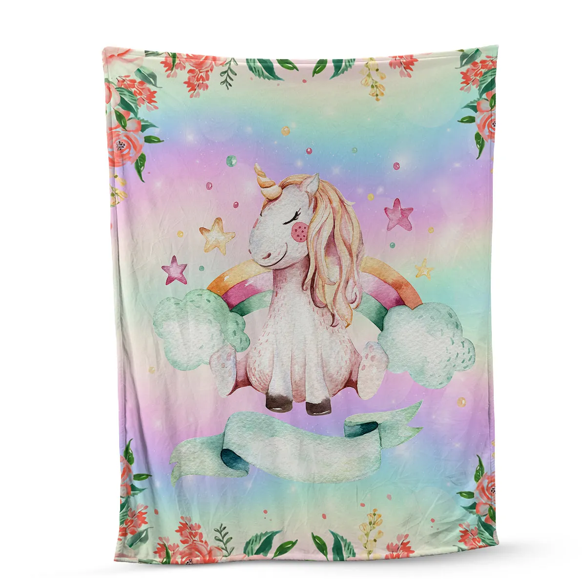 Teesdily | Cute Unicorn Magical Nursery Fleece Blanket Personalized Name Baby Blanket Unicorn Rainbow Throw Blanket Gift For Daughters