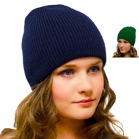 Warm Winter Knitted Hat Uncuffed 2 Layers Navy
