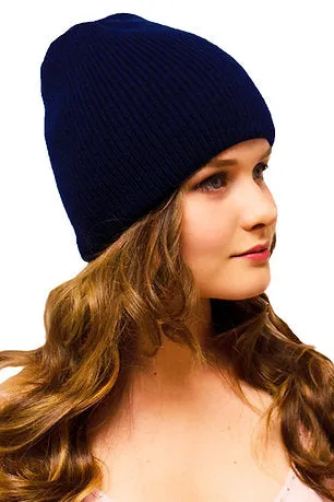 Warm Winter Knitted Hat Uncuffed 2 Layers Navy