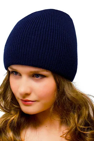 Warm Winter Knitted Hat Uncuffed 2 Layers Navy