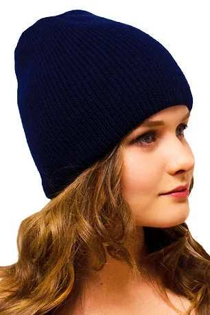 Warm Winter Knitted Hat Uncuffed 2 Layers Navy