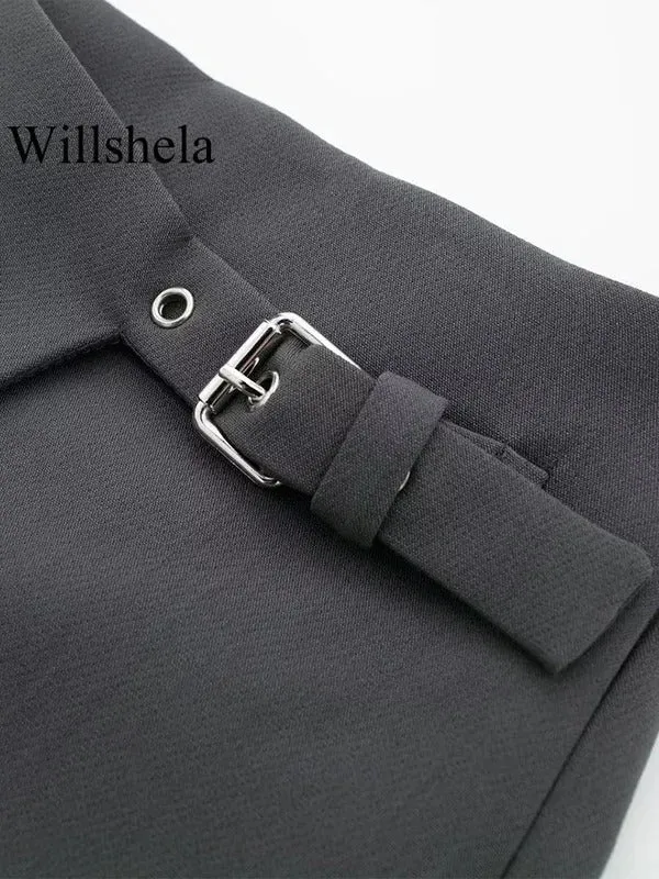 Willshela Women Fashion Solid Bandage Side Zipper Mini Skirts Shorts Vintage High Waist Female Chic Lady Shorts