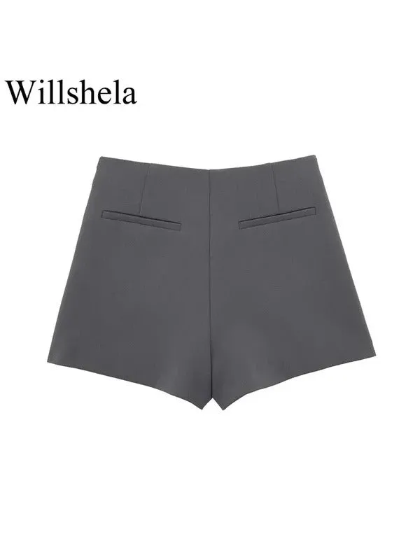 Willshela Women Fashion Solid Bandage Side Zipper Mini Skirts Shorts Vintage High Waist Female Chic Lady Shorts