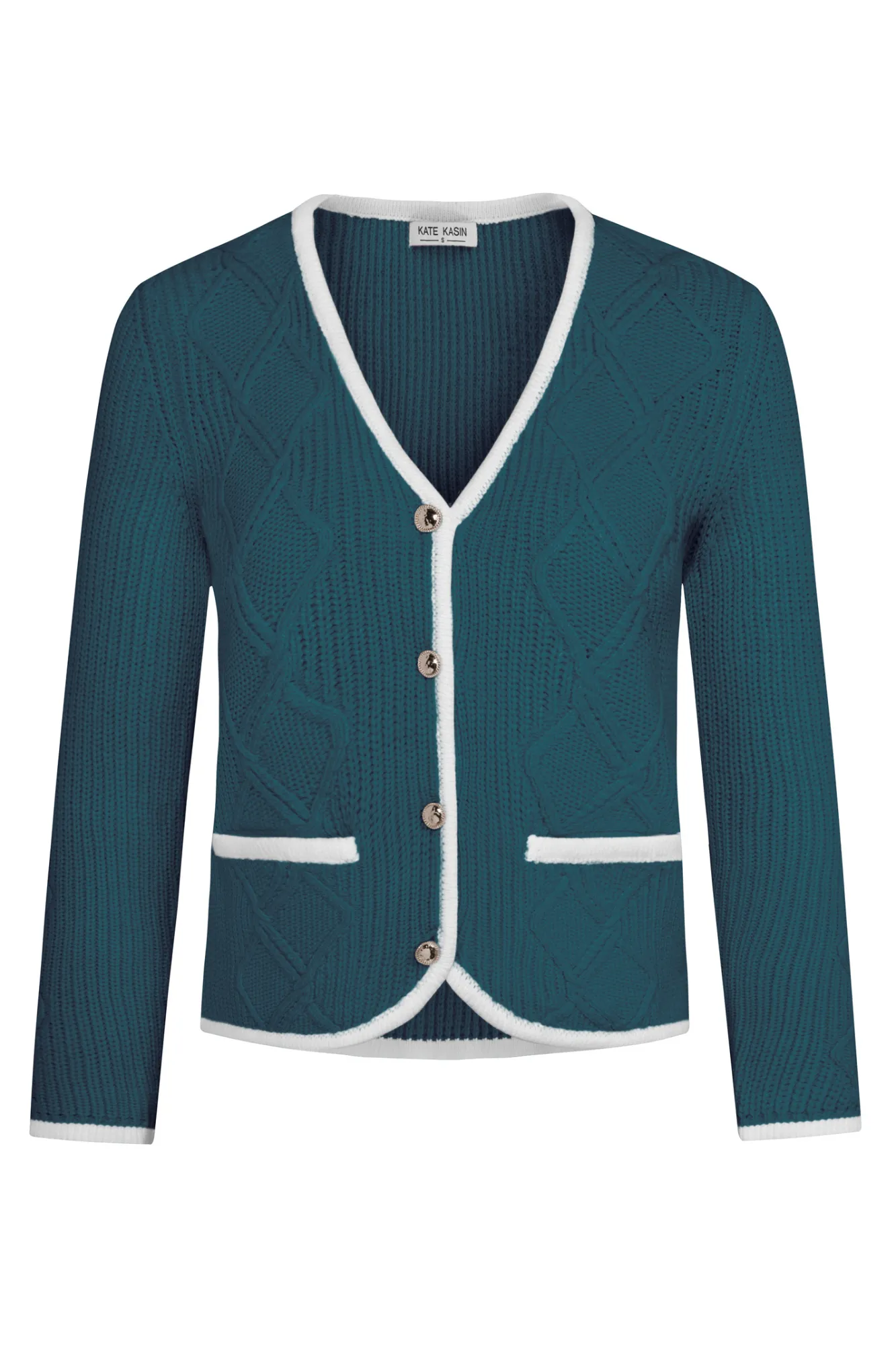 Women Contrast Color Cardigan Long Sleeve V-Neck Button-up Sweater