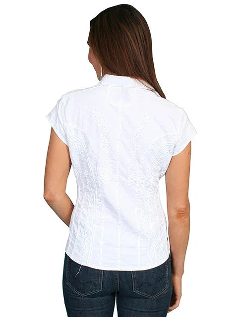 Women's Cantina Collection Top: Cap Sleeve with Floral Soutache, White