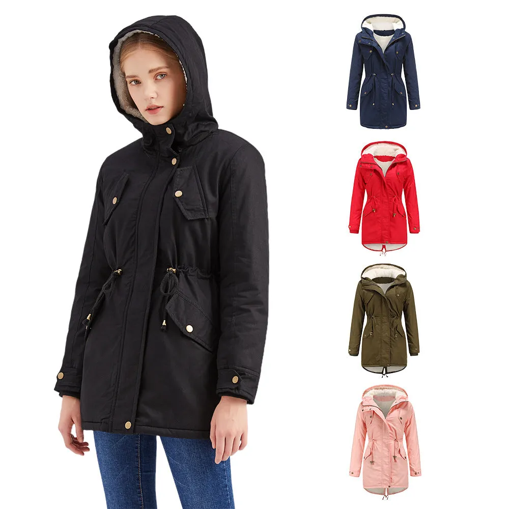 Women's Cotton-padded Solid Color Hooded Thick Coats