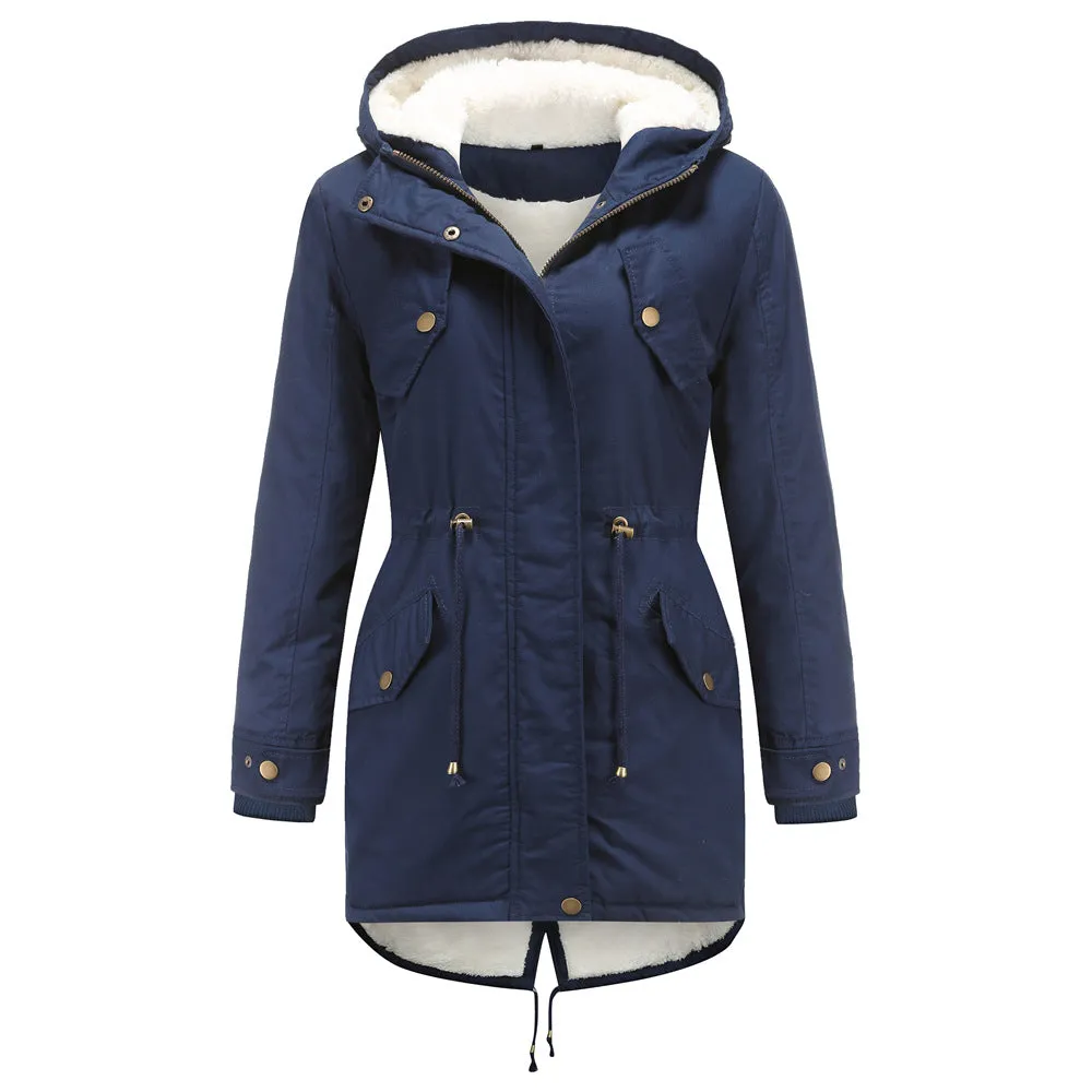 Women's Cotton-padded Solid Color Hooded Thick Coats