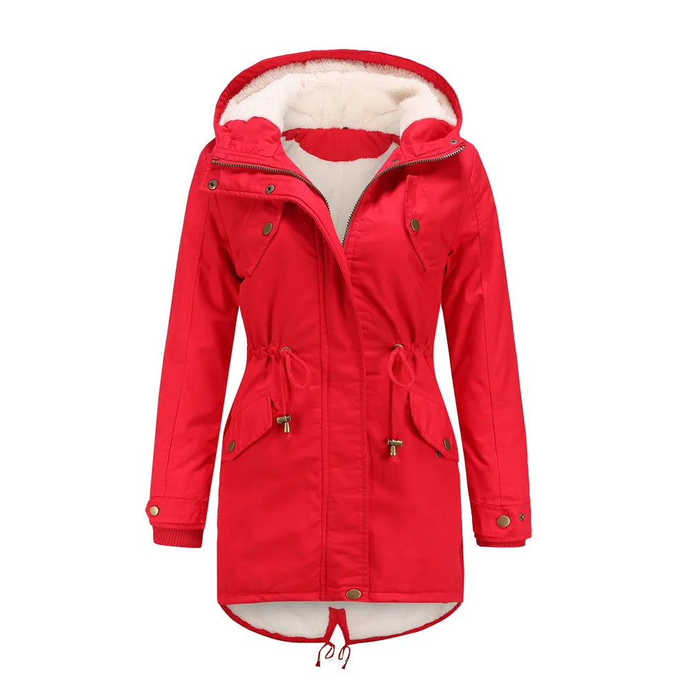 Women's Cotton-padded Solid Color Hooded Thick Coats