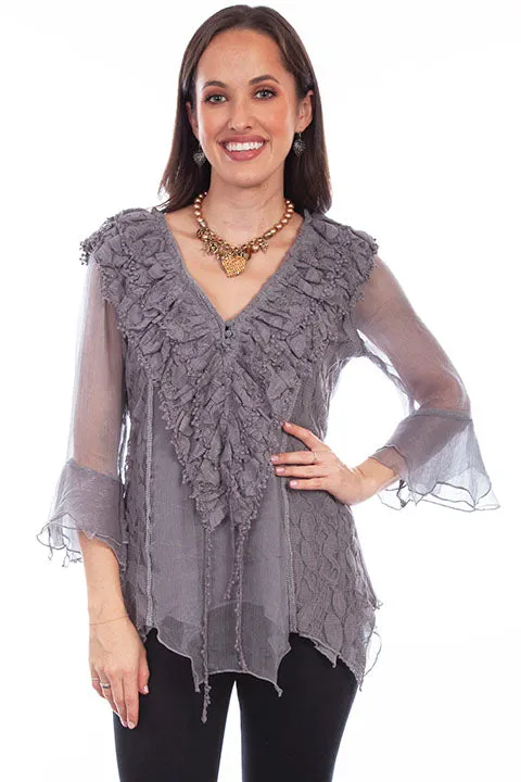 Women's Honey Creek Collection Blouse: 3/4 Sleeves, Double Ruffle Cuffs