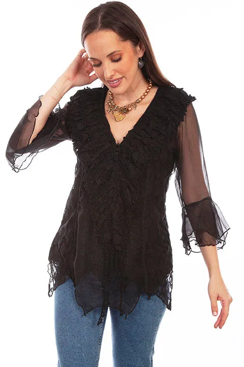 Women's Honey Creek Collection Blouse: 3/4 Sleeves, Double Ruffle Cuffs
