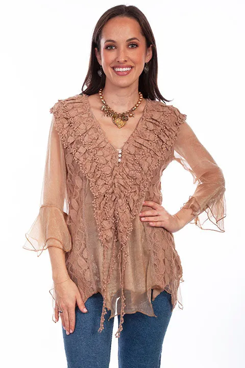 Women's Honey Creek Collection Blouse: 3/4 Sleeves, Double Ruffle Cuffs