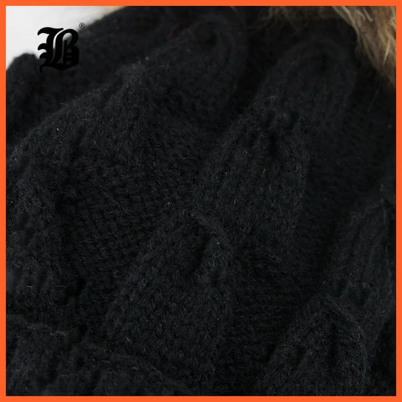 Women'S Winter Hat Knitted Wool Hats | Girls Winter Real Mink Fur Pom Poms Beanies Brand New Thick Female Caps