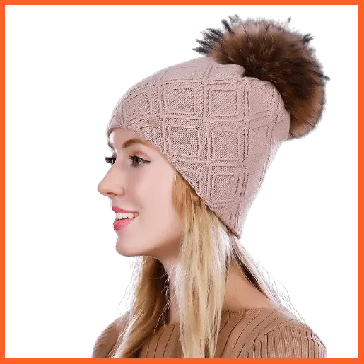 Women'S Winter Pompom Fur Silk Hats |  Beanies Female Decor Hat Wool Knitted Warm Caps Skullies Beanies