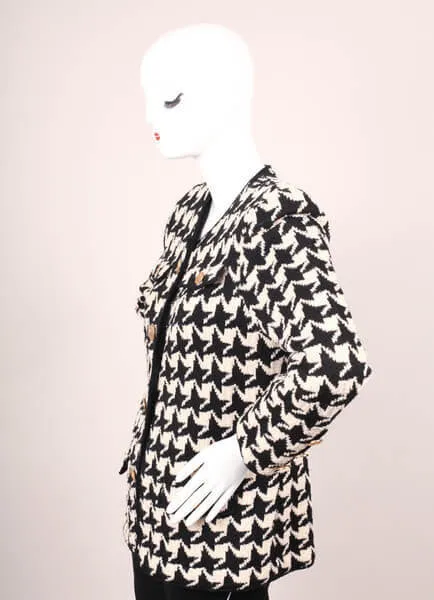 Wool Houndstooth Knit Buttoned Jacket